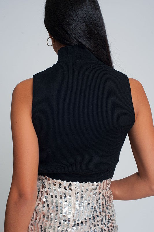 Sleeveless High Neck Sweater