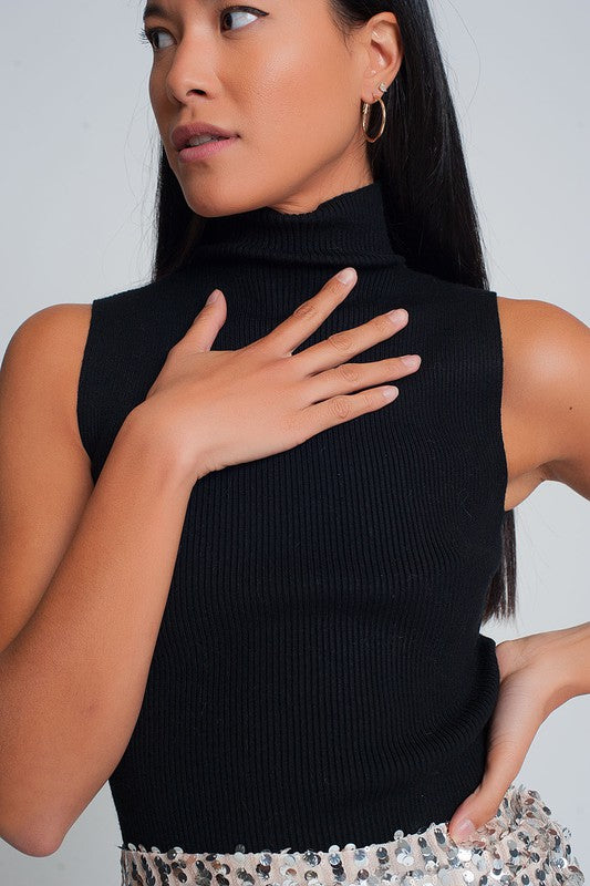 Sleeveless High Neck Sweater
