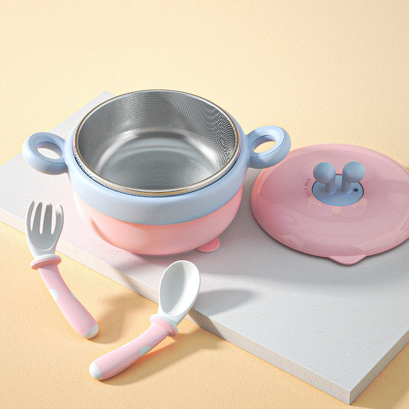 Baby Tableware Stainless Steel Bowl Baby Water Infusion Heat Preservation Bowl Supplementary Food Bowl Suction Cup Spoon Set