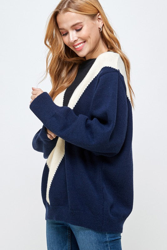 Contrast Chevron Print Pullover Sweater