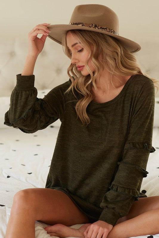 Knit Top with Bubble Sleeves with Ruffles