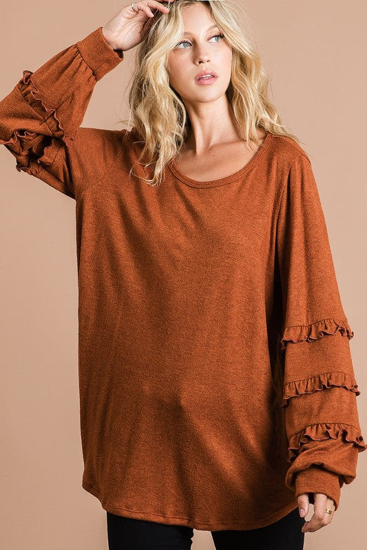 Knit Top with Bubble Sleeves with Ruffles