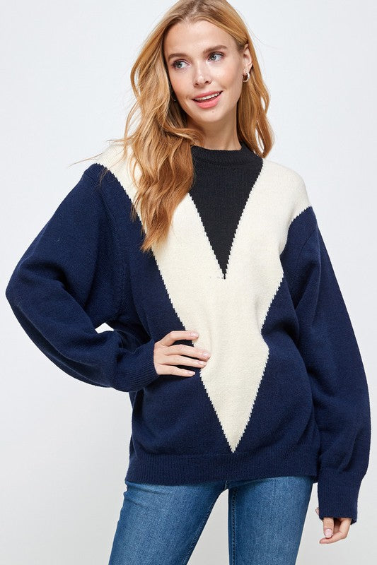 Contrast Chevron Print Pullover Sweater