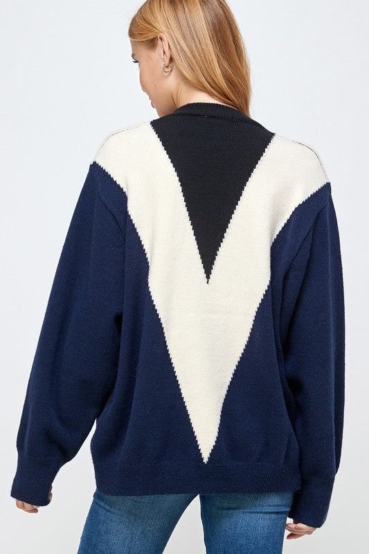 Contrast Chevron Print Pullover Sweater