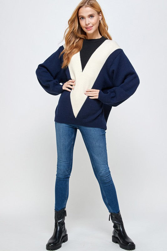 Contrast Chevron Print Pullover Sweater