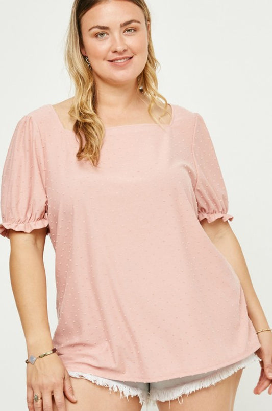 Square Neck Swiss Dot Knit Top