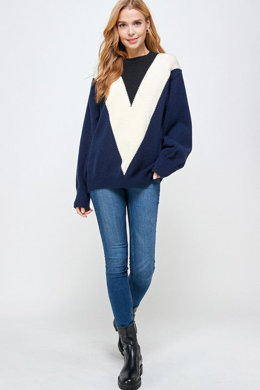 Contrast Chevron Print Pullover Sweater