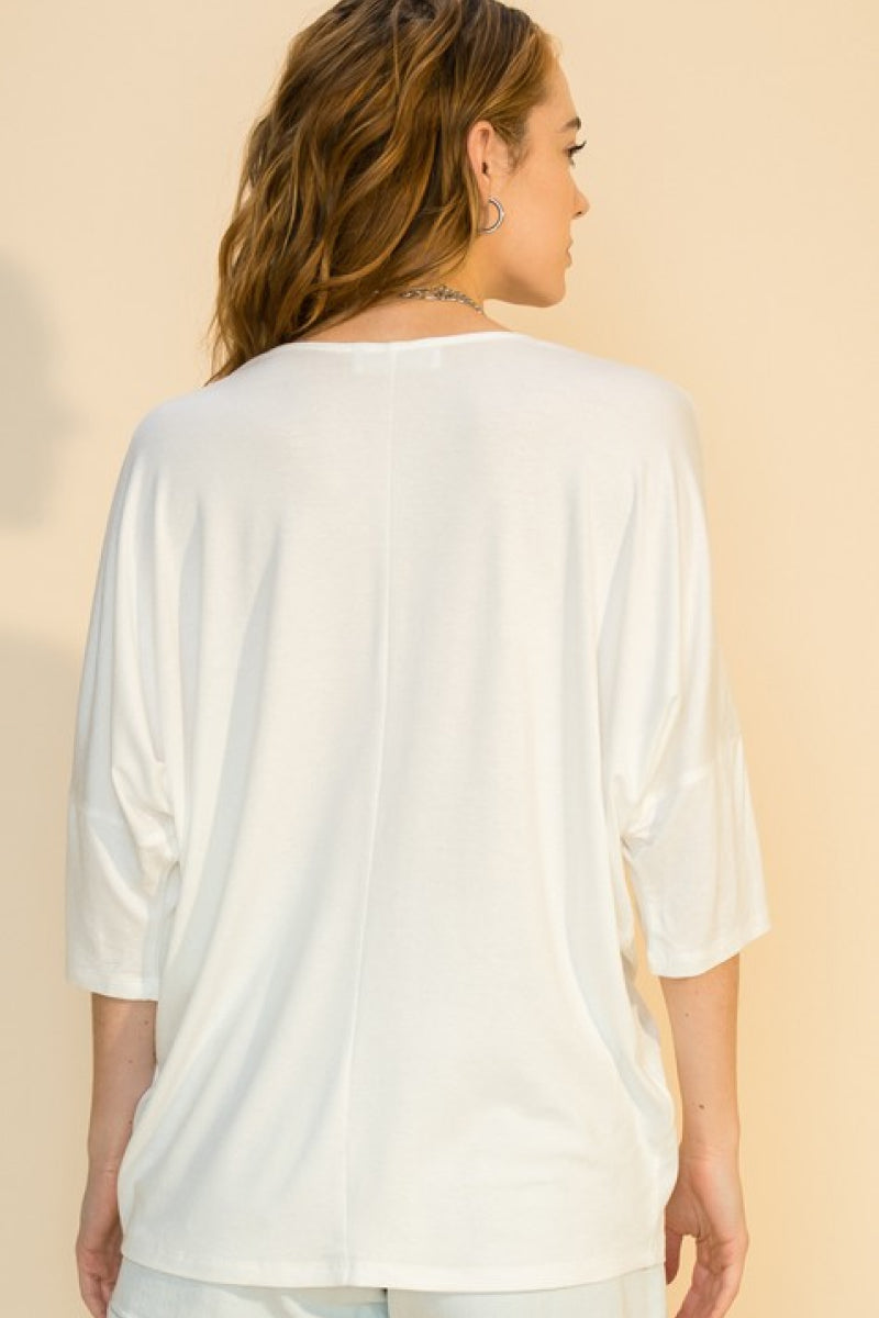 V Neck 3/4 Dolman Sleeve Top