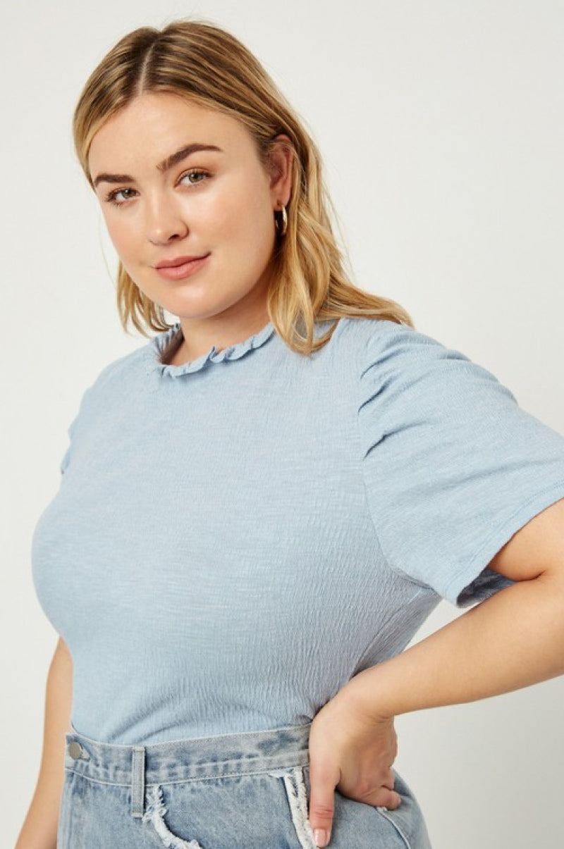 Ruffle High Neck Puff Sleeve Top