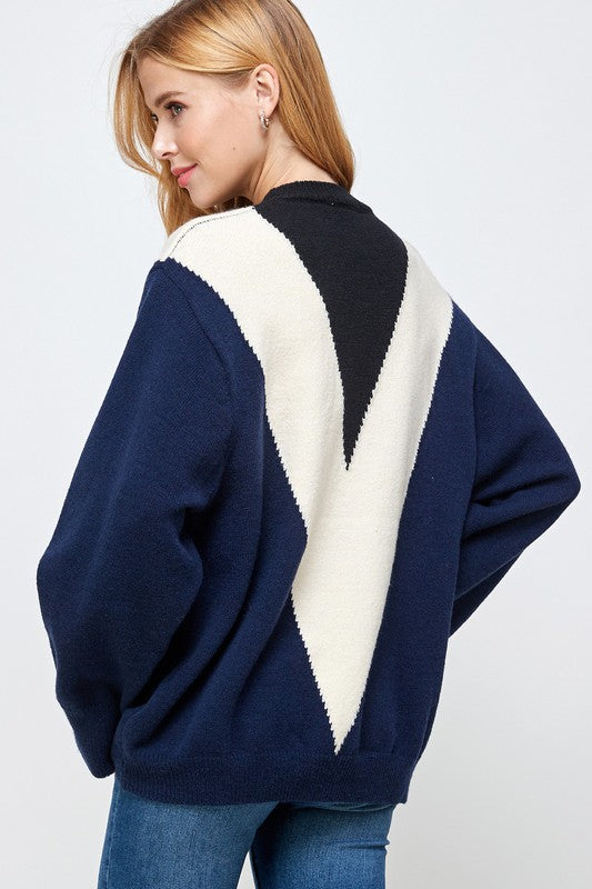 Contrast Chevron Print Pullover Sweater