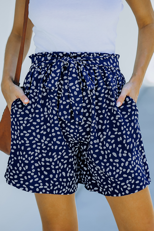 Blue Spotted Print Loose Casual High Waist Shorts