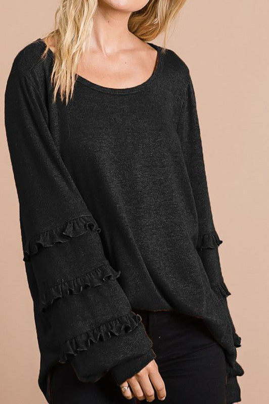 Knit Top with Bubble Sleeves with Ruffles