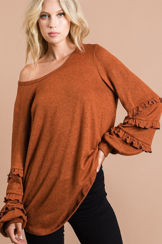Knit Top with Bubble Sleeves with Ruffles