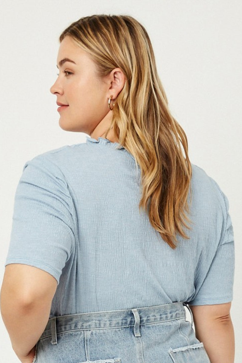 Ruffle High Neck Puff Sleeve Top