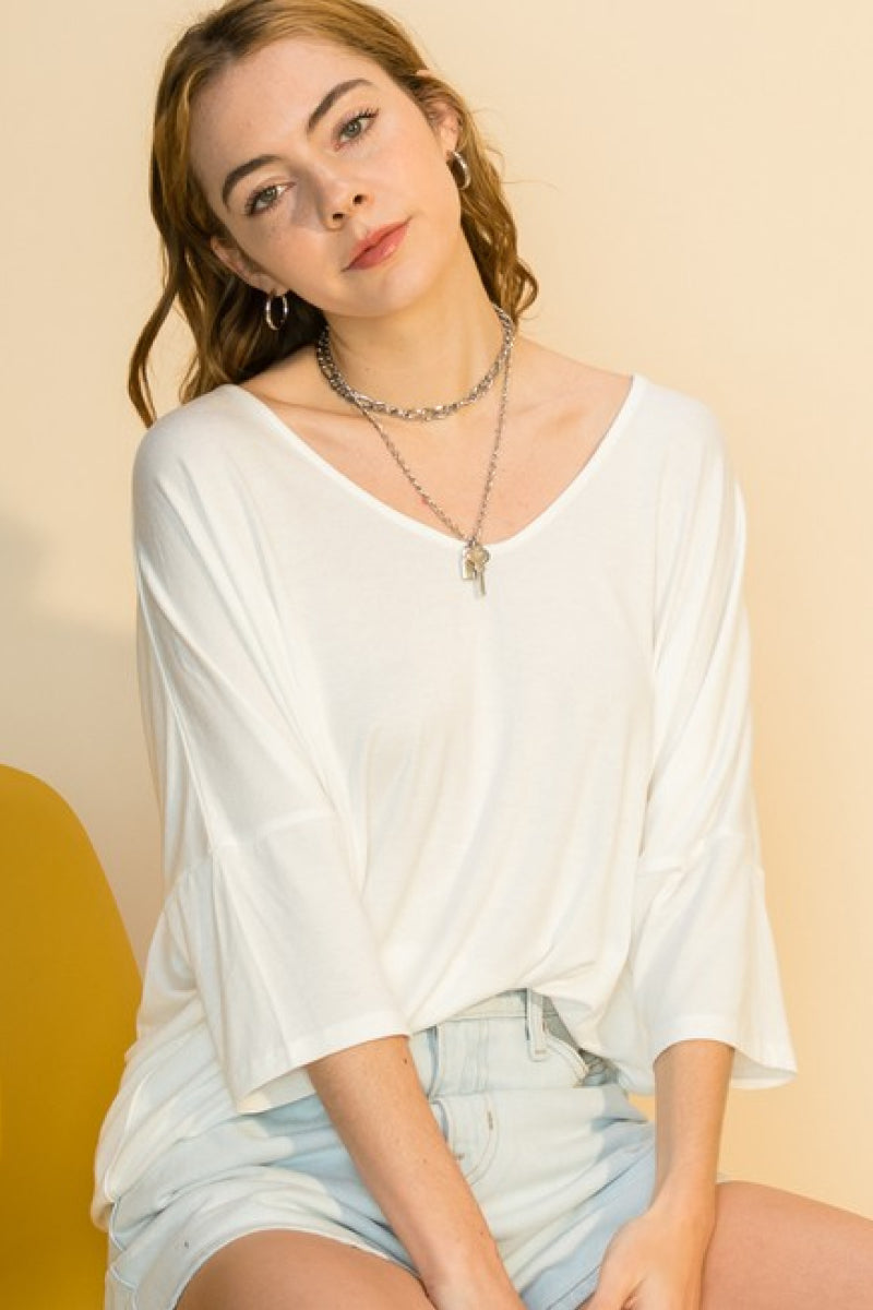 V Neck 3/4 Dolman Sleeve Top