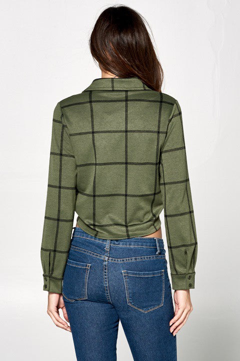 Plaid Tie Front Top