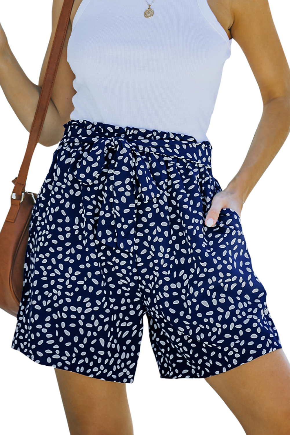 Blue Spotted Print Loose Casual High Waist Shorts