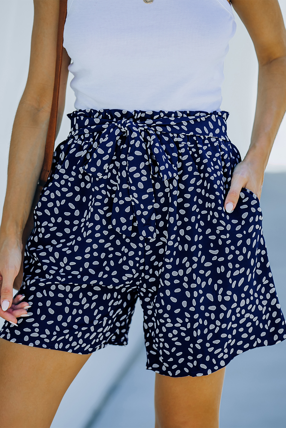 Blue Spotted Print Loose Casual High Waist Shorts