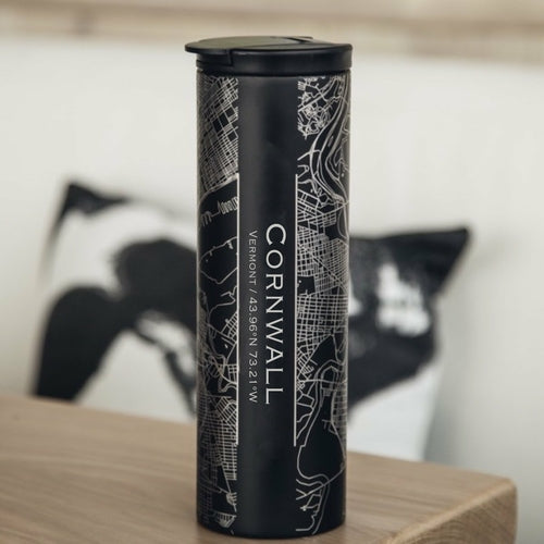 Cornwall - Vermont Engraved Map Tumbler in Matte Black