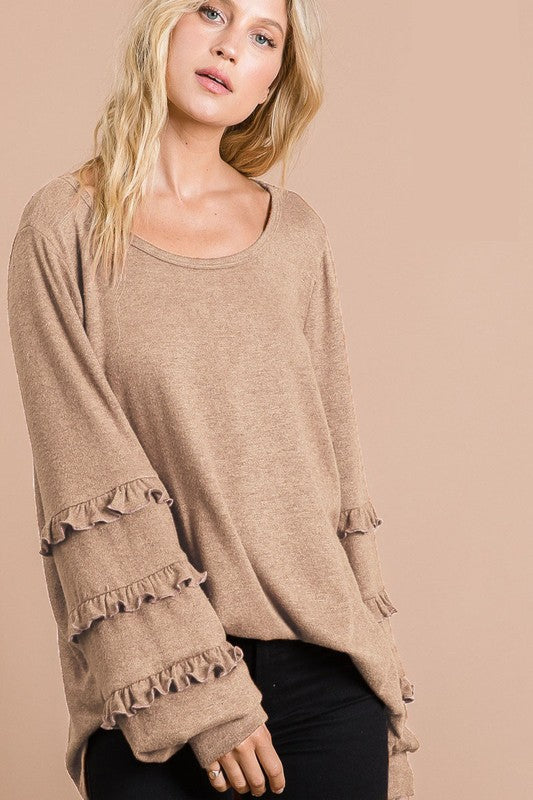 Knit Top with Bubble Sleeves with Ruffles